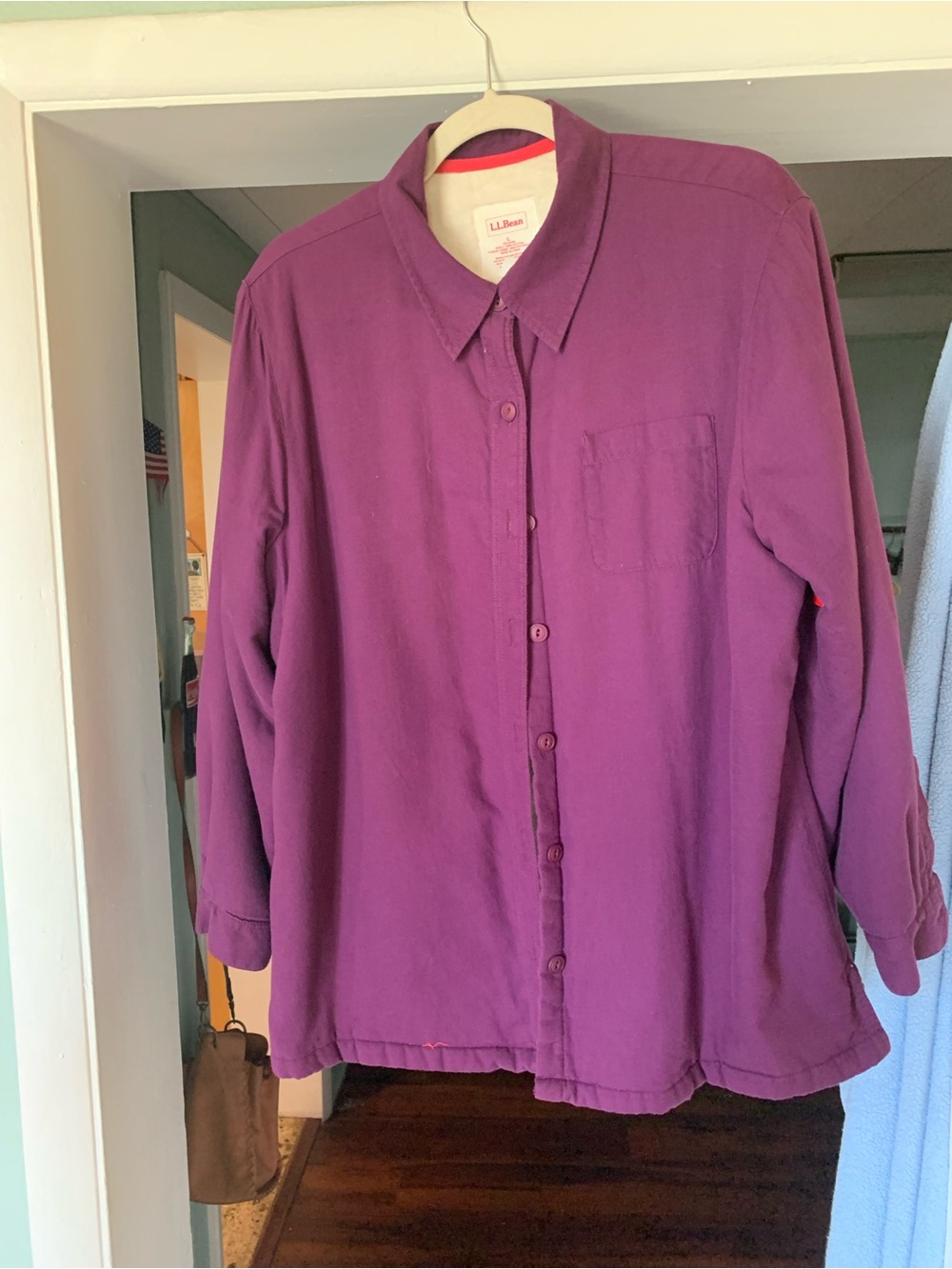 Purple women’s Button-Up Shirt/jacket by Lands End size large cotton/fleece LS